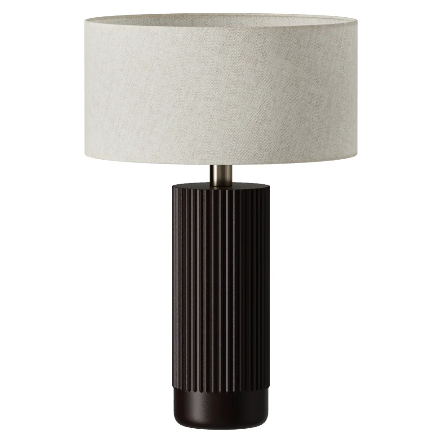 Nitara Chocolate Ribbed Concrete Brass Fabric Table Lamp - Image 2