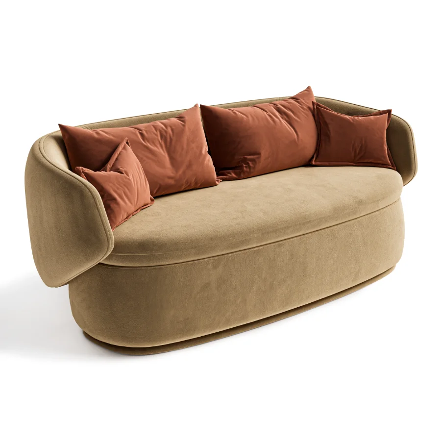 Modern Organic Curved Sofa with Velvet Pillows - Image 3