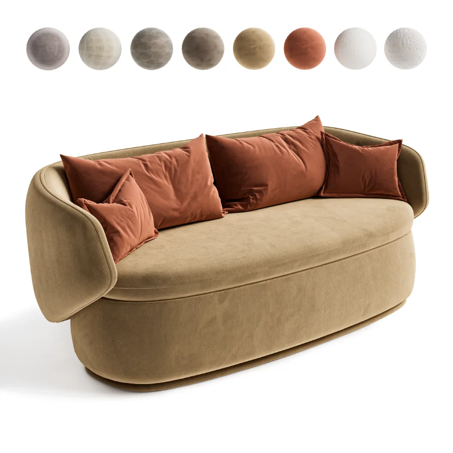 Modern Organic Curved Sofa with Velvet Pillows - Image 1