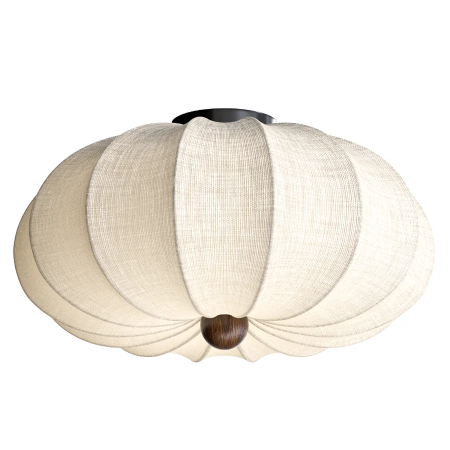 Japanese Vintage Fabric Curved Ceiling Light - Image 2