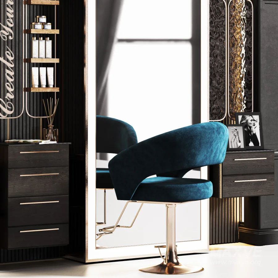 Beautysalon19 Modular BeautySalon Design for hairstyling areas, Decorative Entry glasses, to enhance the interior reflections and visual depth of your scene. you can change chairs and walls material colors by material diffuses to match your salon’s theme.wish you great renders! - Image 1