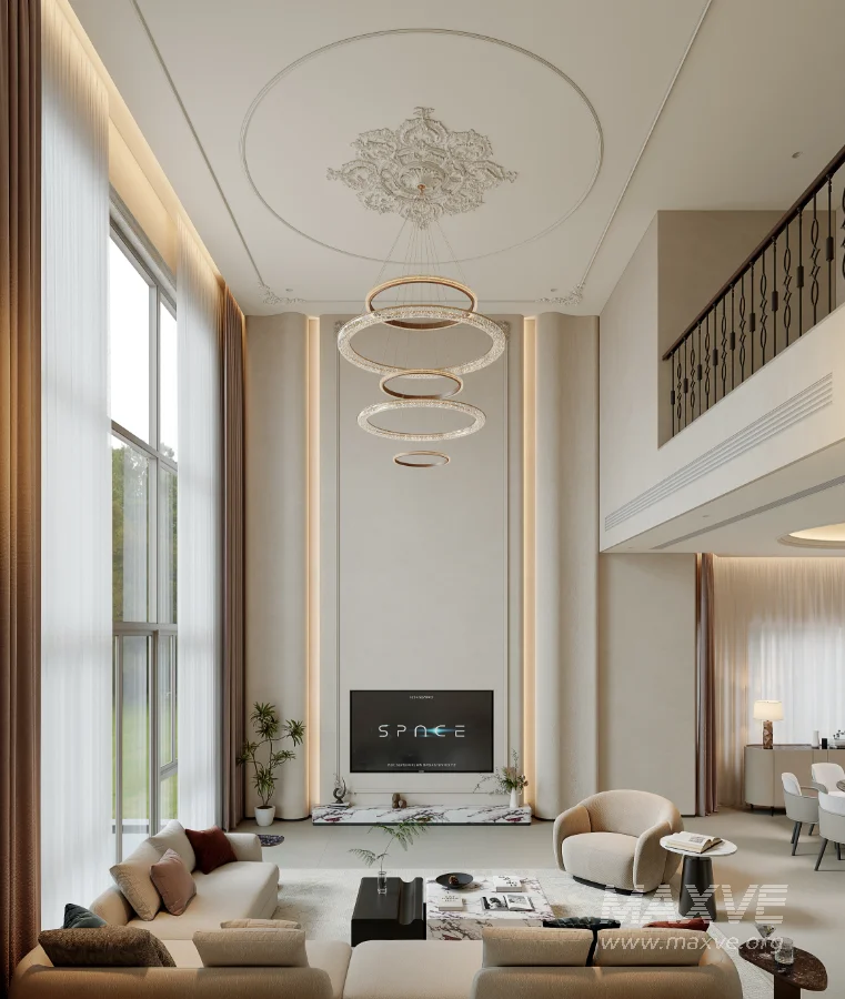 Eclectic villa living room and dining room interior - Image 2