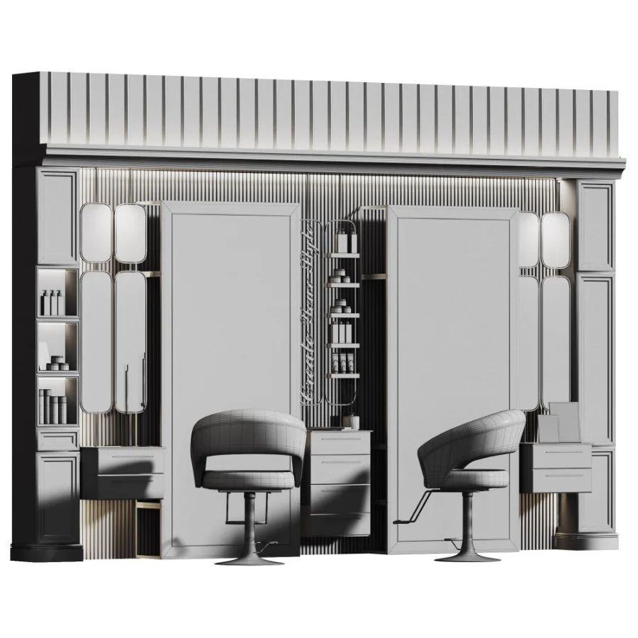 Beautysalon19 Modular BeautySalon Design for hairstyling areas, Decorative Entry glasses, to enhance the interior reflections and visual depth of your scene. you can change chairs and walls material colors by material diffuses to match your salon’s theme.wish you great renders! - Image 4