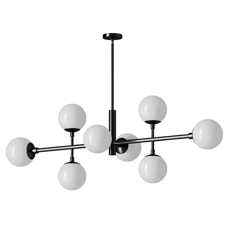 Black Frosted Glass Globe Linear Chandelier 8 Light - Image 2