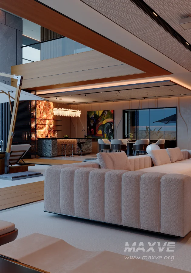 Modern living room dining room and swimming pool - Image 7