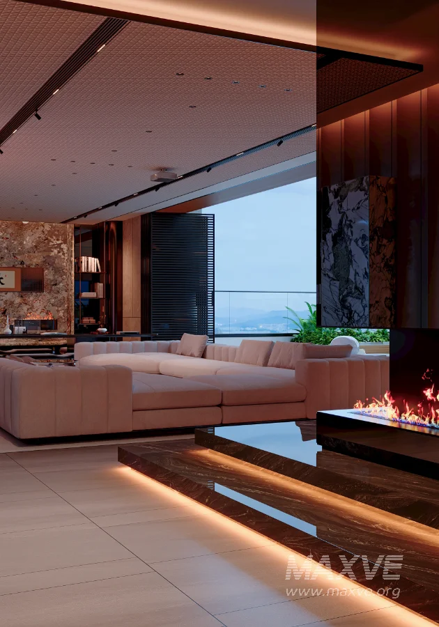 Modern living room dining room and swimming pool - Image 10