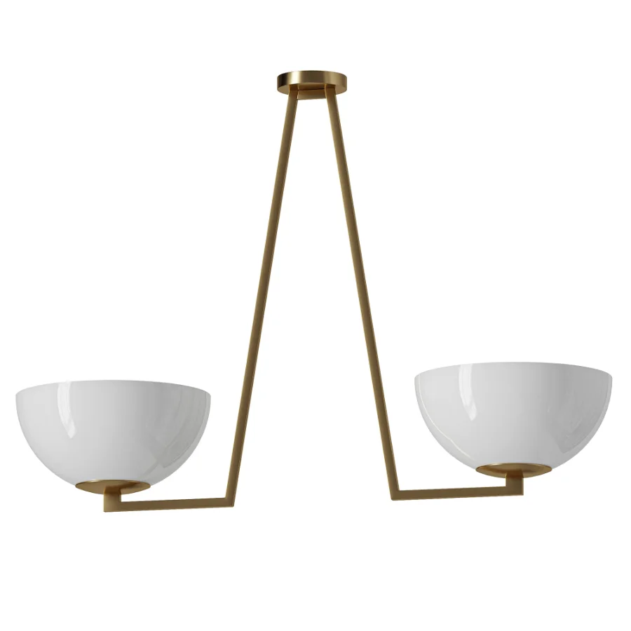Jeanne 2 lights brass and white glass flush mount - Image 2