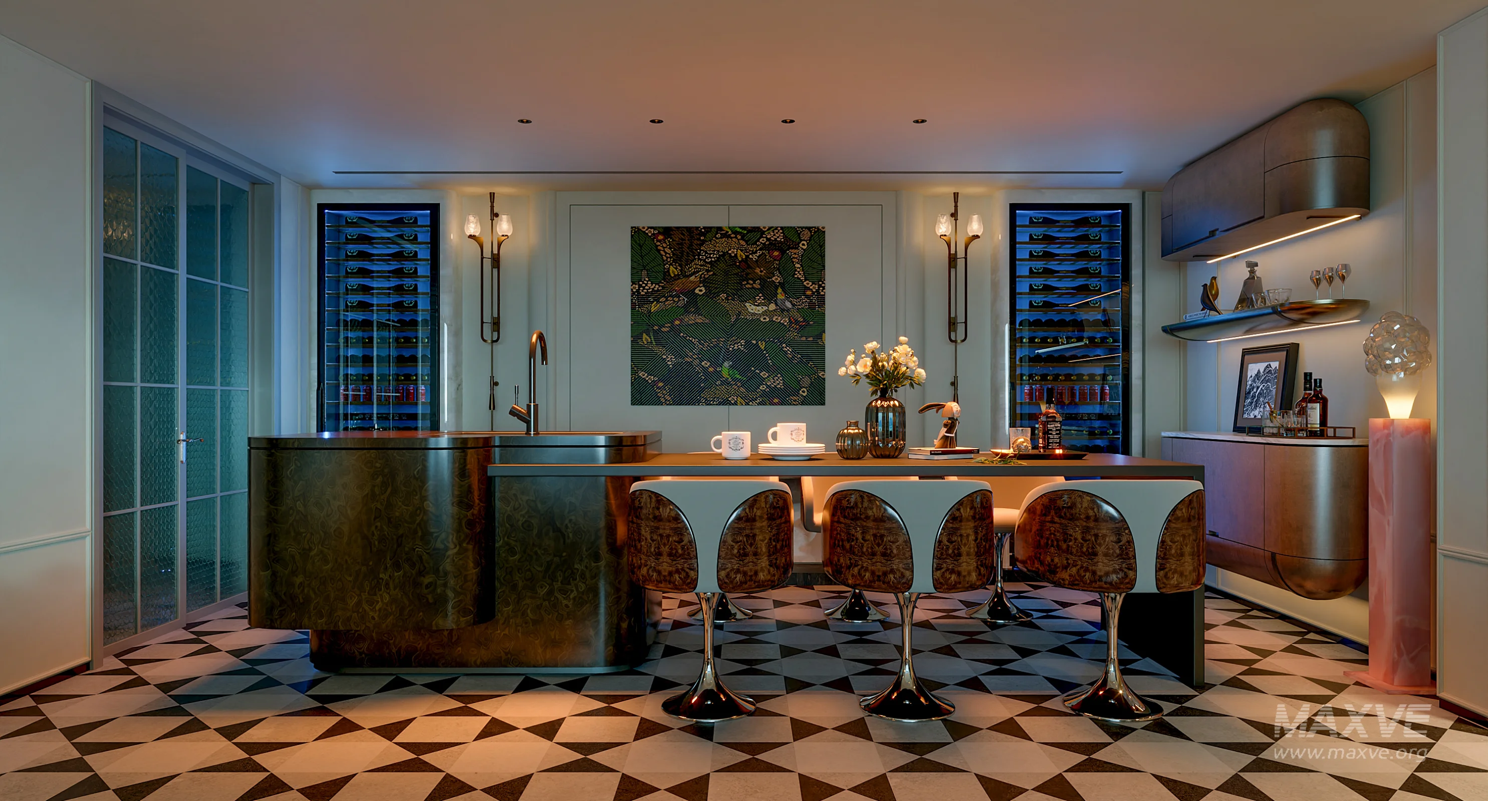 Luxurious living room and dining room
