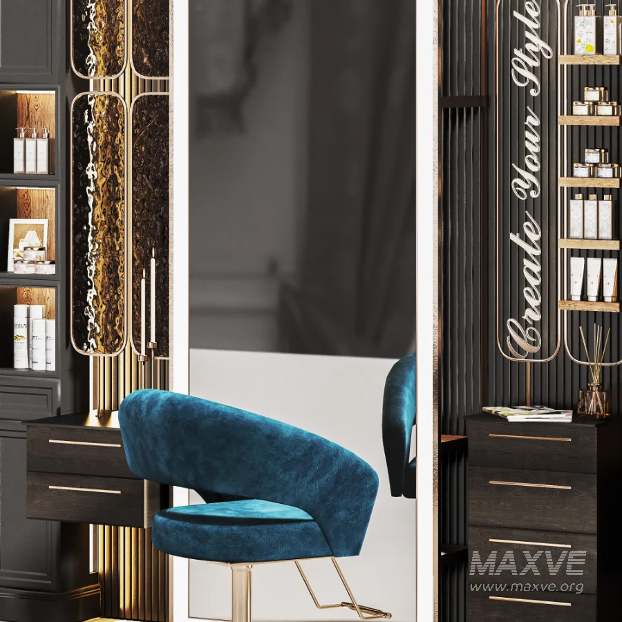 Beautysalon19 Modular BeautySalon Design for hairstyling areas, Decorative Entry glasses, to enhance the interior reflections and visual depth of your scene. you can change chairs and walls material colors by material diffuses to match your salon’s theme.wish you great renders! - Image 2
