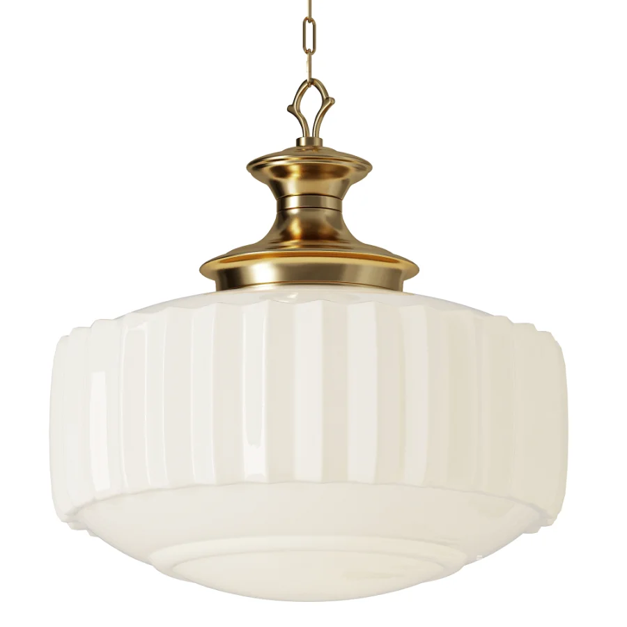 Vintage Brass Pleated Milk Glass Pendant Lamp - Image 2