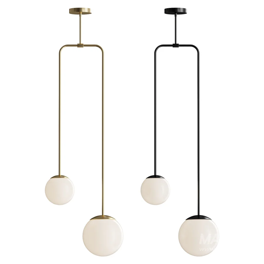 Modern brass chandelier with two shades - Image 1
