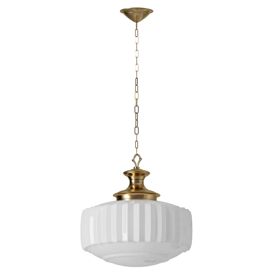 Vintage Brass Pleated Milk Glass Pendant Lamp - Image 1