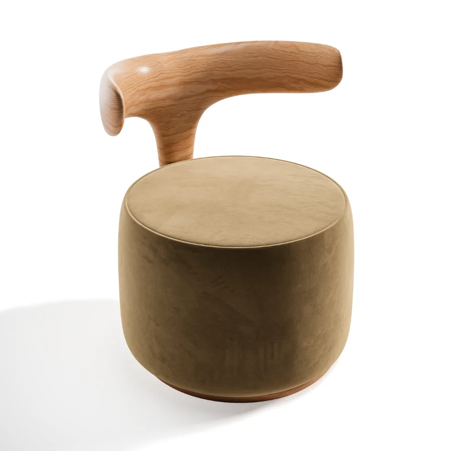 Modern Designer Wooden Armchair with Fabric Seat - Image 2