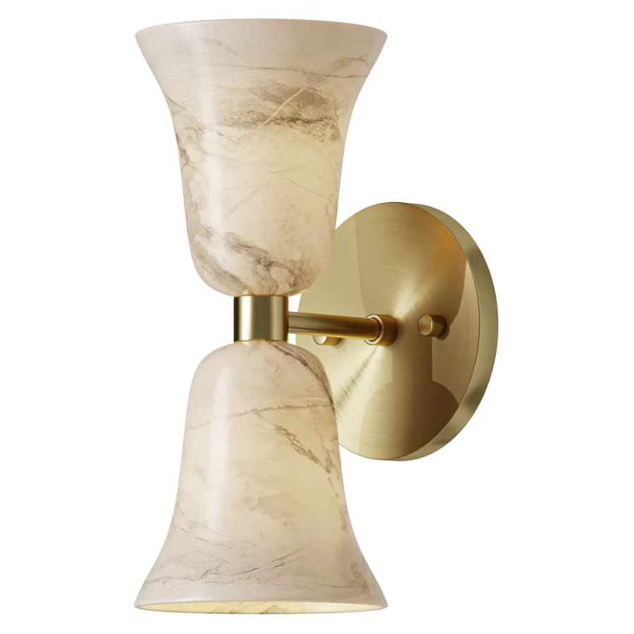 Brass Hourglass Sconce with Stone Shades - Image 1
