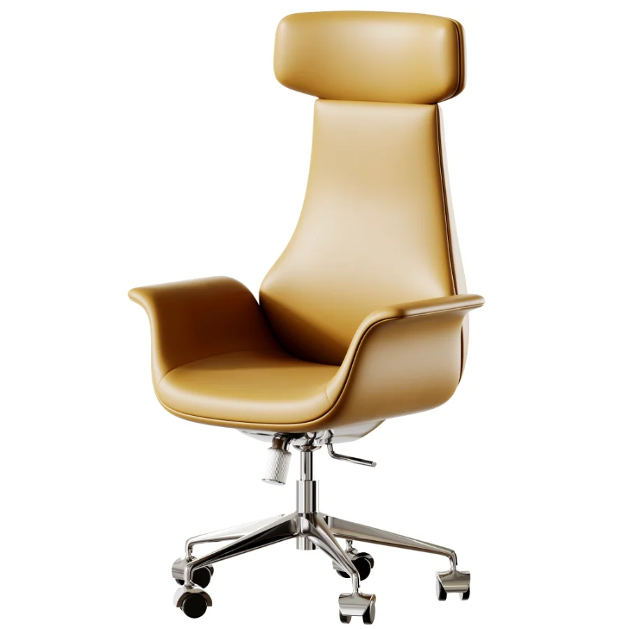 Height Brown Leather Office Chair - Image 4