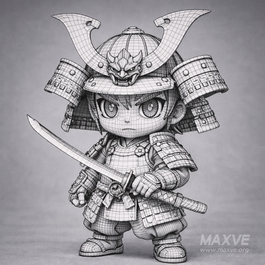 Chibi Samurai Warrior – Stylized Japanese Armor - Image 10