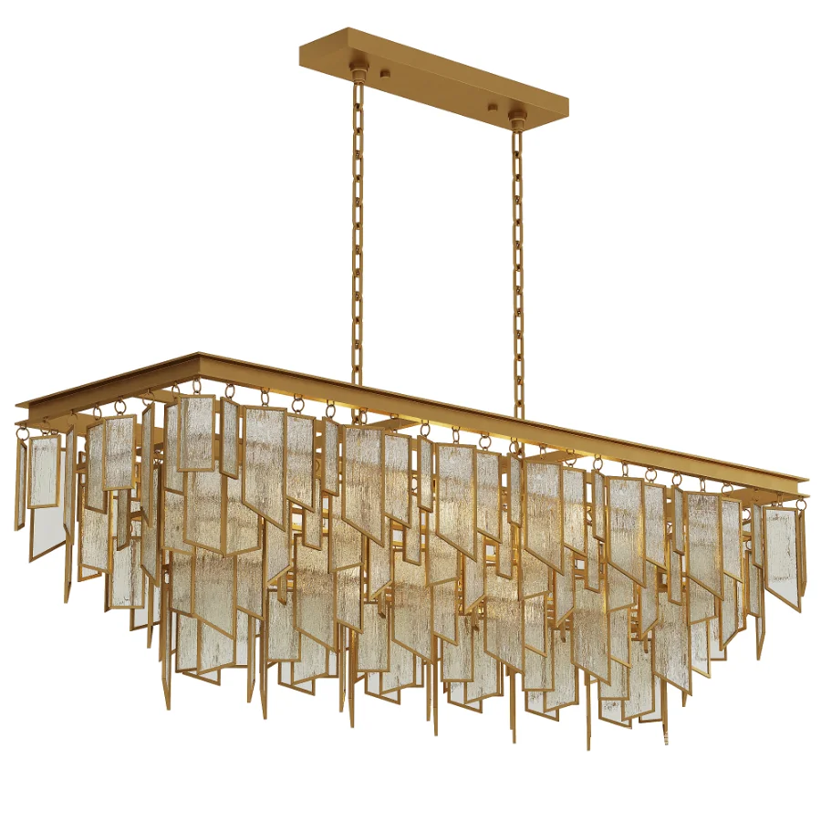 Matte Gold Glass Fringe Chandelier - Image 1