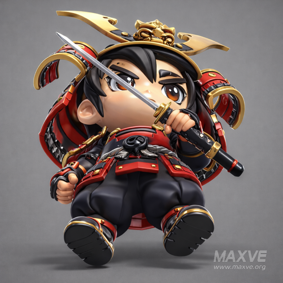 Chibi Samurai Warrior – Stylized Japanese Armor - Image 7
