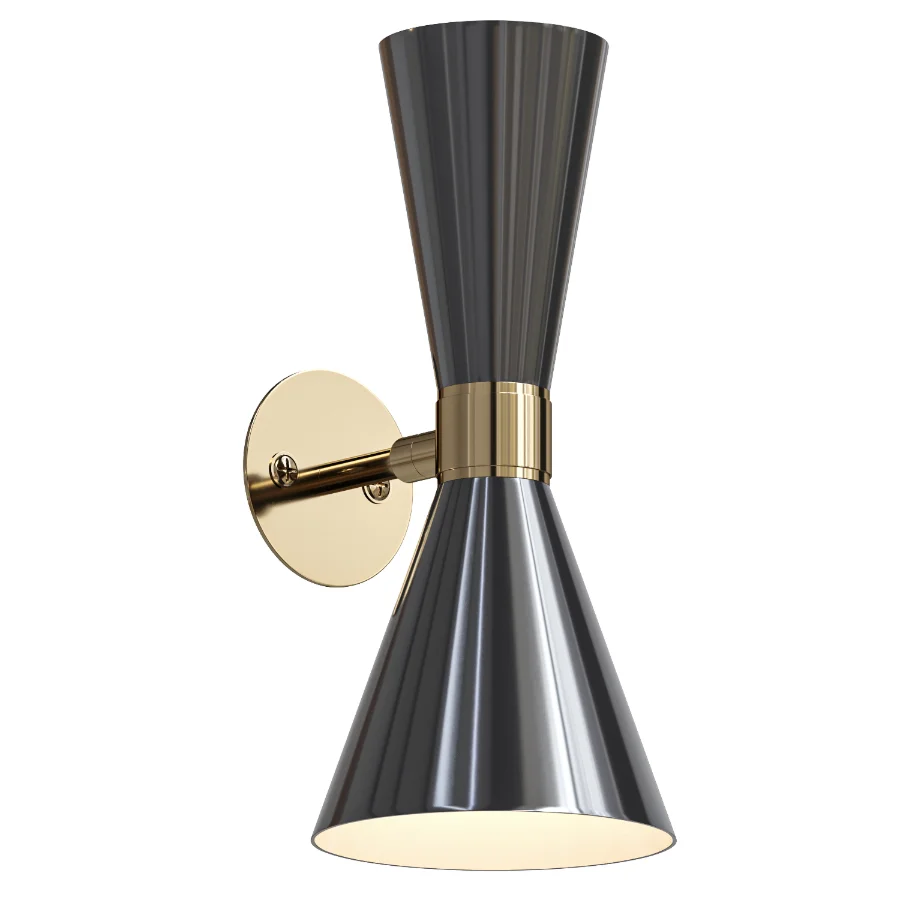 Cairo Mid Century Double Cone Brass Wall Light - Image 4