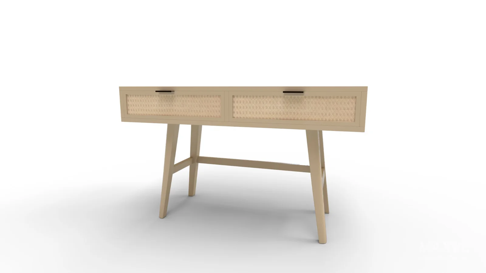 Two Drawer Cane Desk in Brown Wood - Image 5