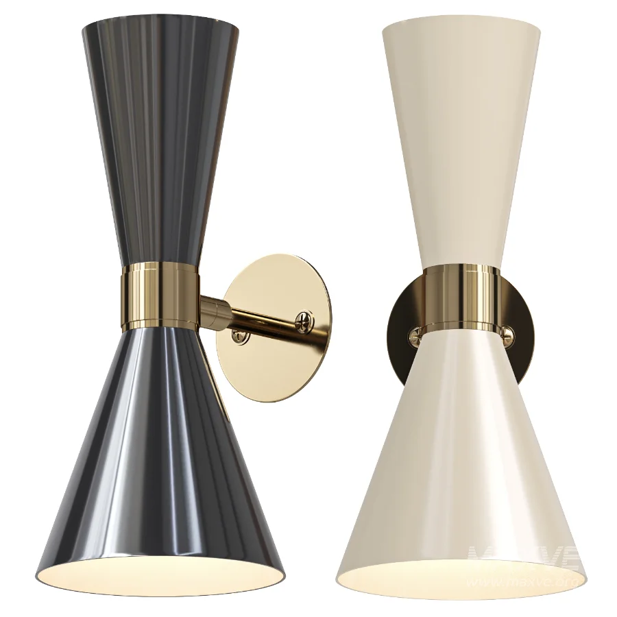 Cairo Mid Century Double Cone Brass Wall Light - Image 3