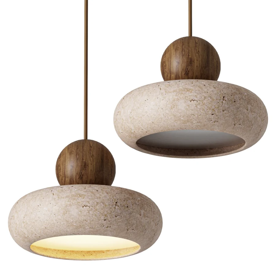 Retro Wabi Sabi Natural Stone Travertine Pendant Light - Image 1
