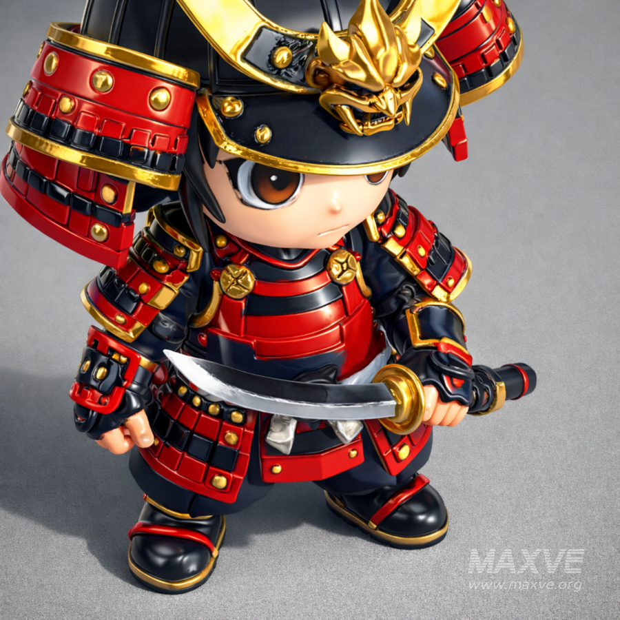Chibi Samurai Warrior – Stylized Japanese Armor - Image 9