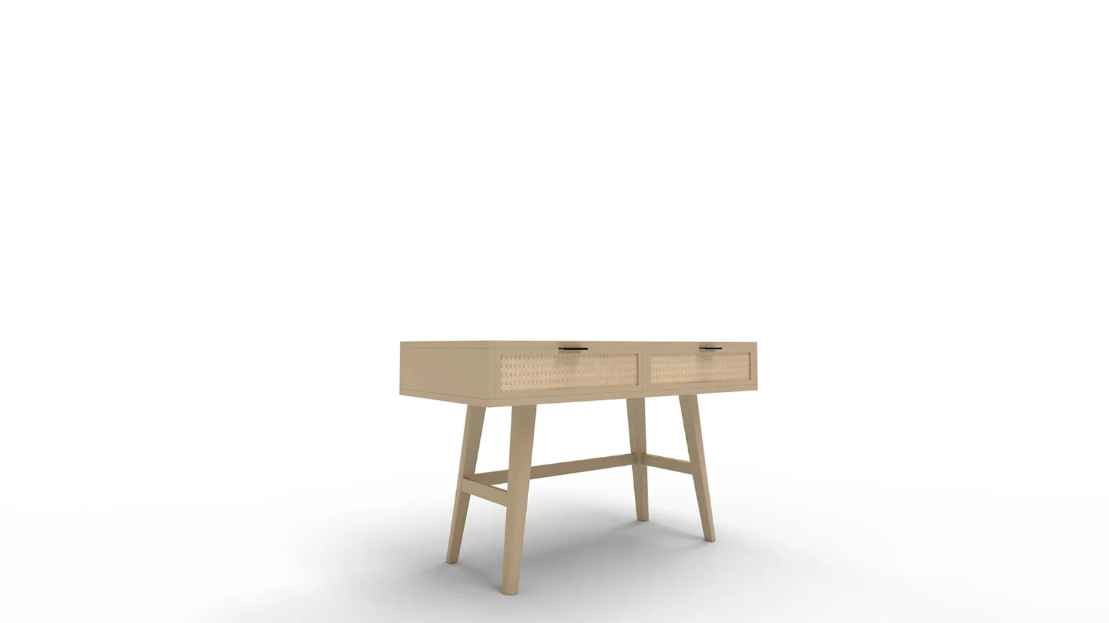 Two Drawer Cane Desk in Brown Wood - Image 4