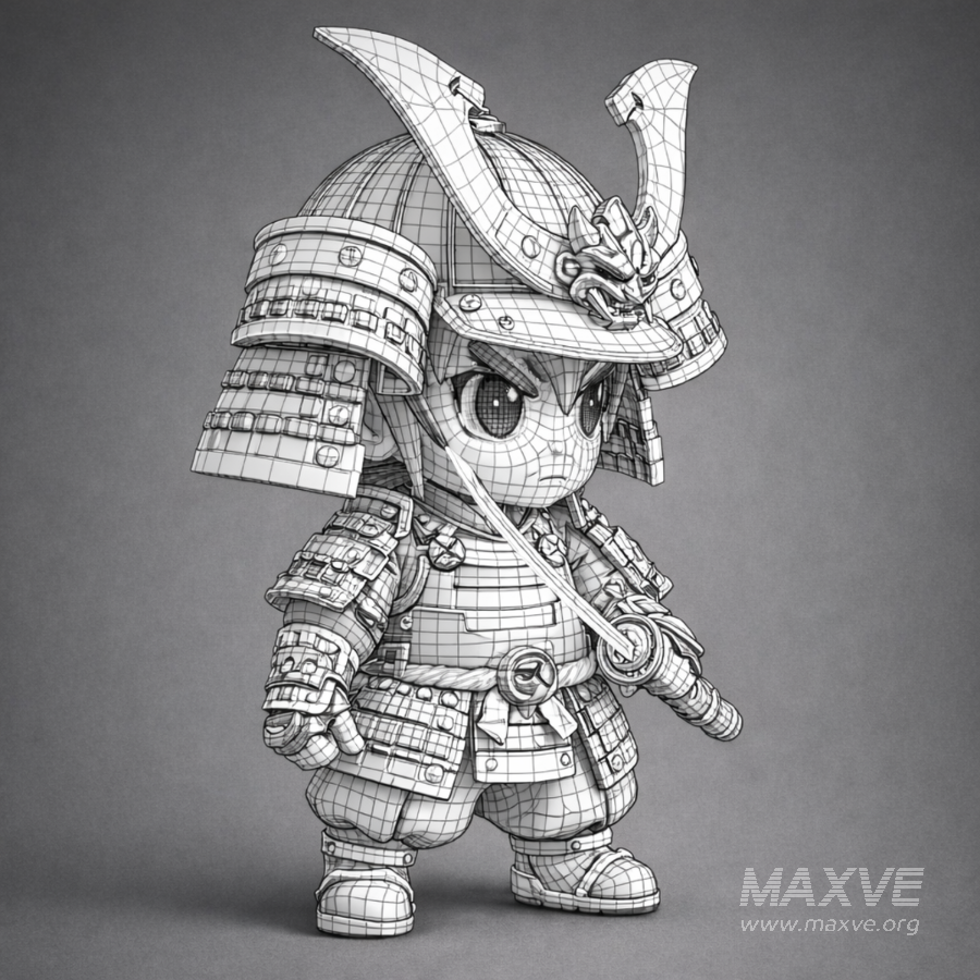 Chibi Samurai Warrior – Stylized Japanese Armor - Image 12