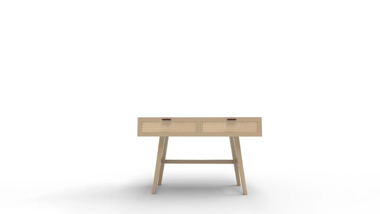 Two Drawer Cane Desk in Brown Wood - Image 7
