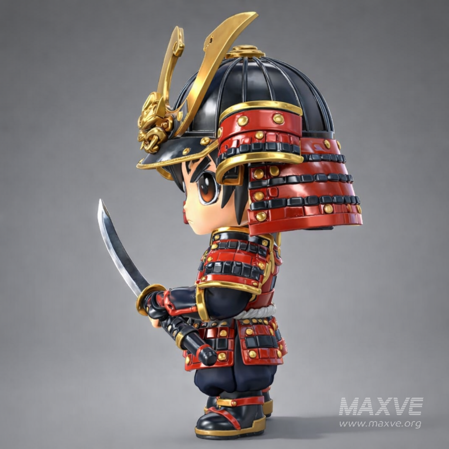 Chibi Samurai Warrior – Stylized Japanese Armor - Image 2