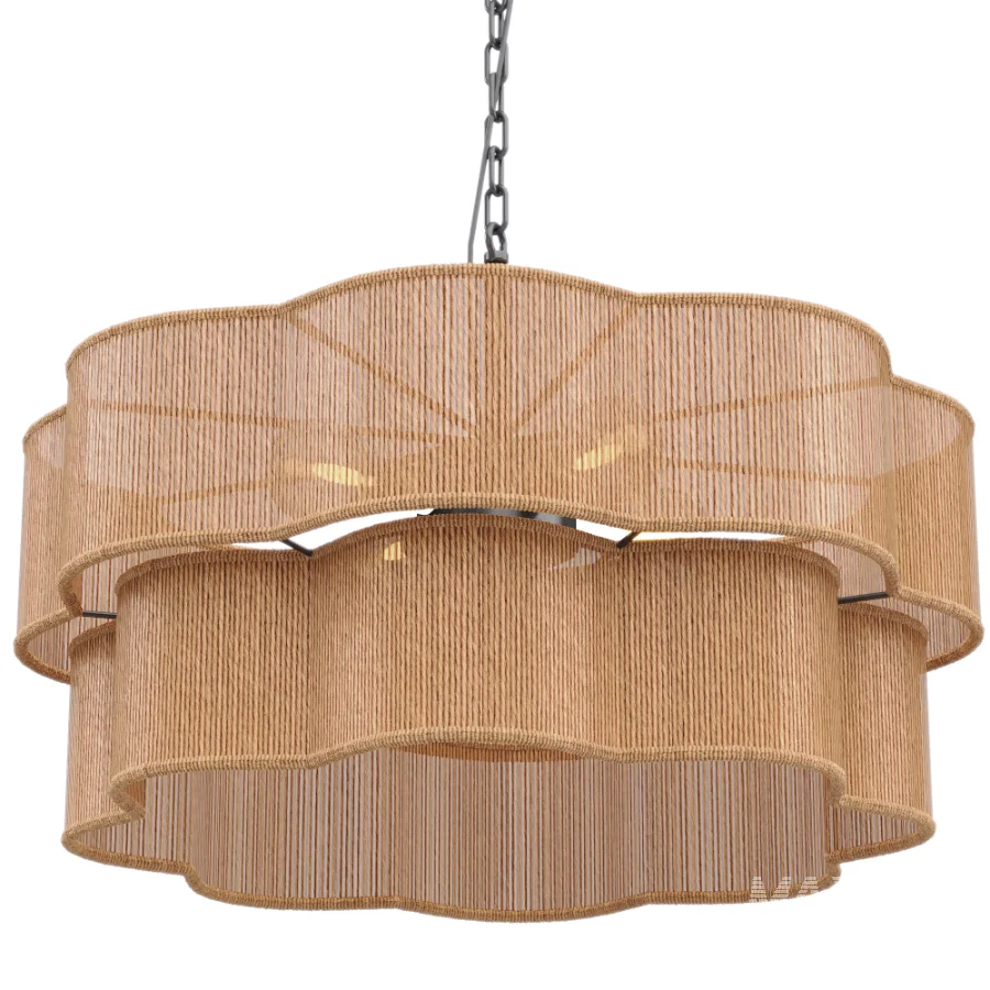 Light Scalloped Rope Drum Chandelier - Image 4