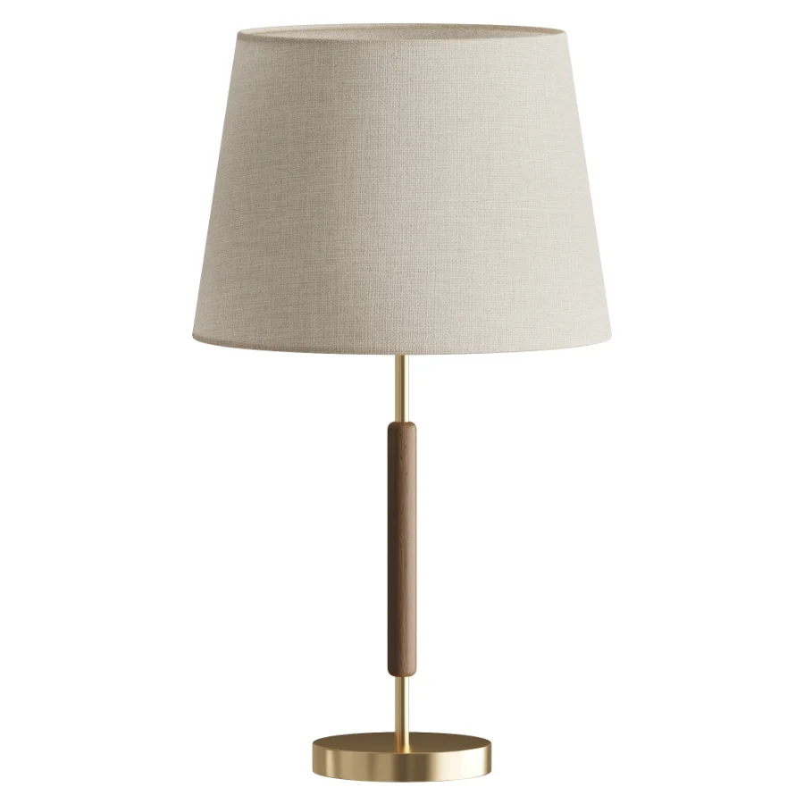 Contemporary Retro Brass Fabric Cylinder Table Lamp - Image 2