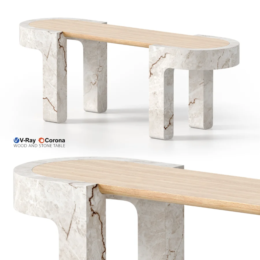 WOOD AND STONE TABLE - Image 1