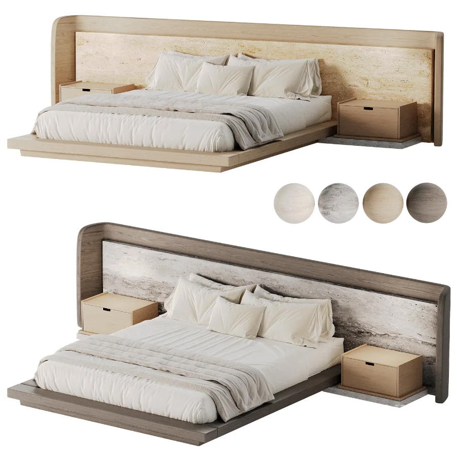 Japandi Modern Double Bed 02 - Image 1