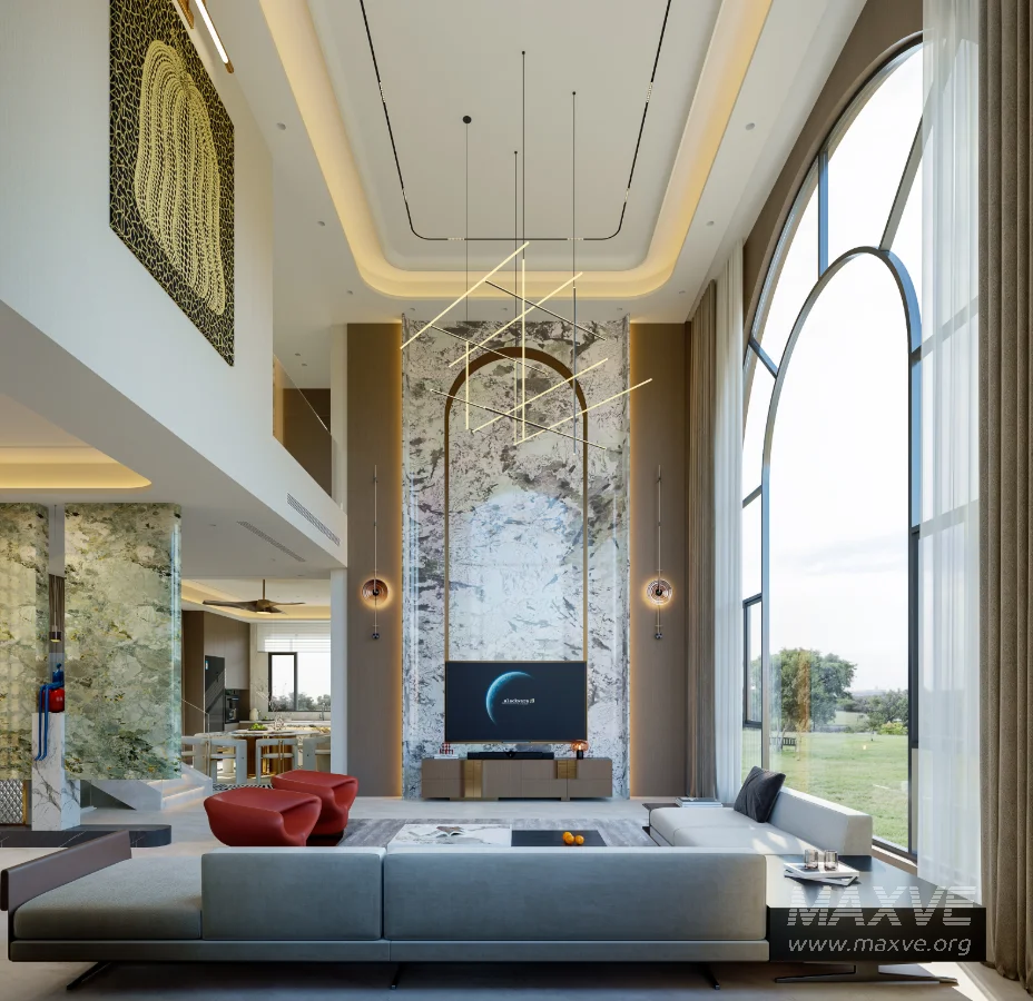Modern villa living room and dining room interior scene - Image 5