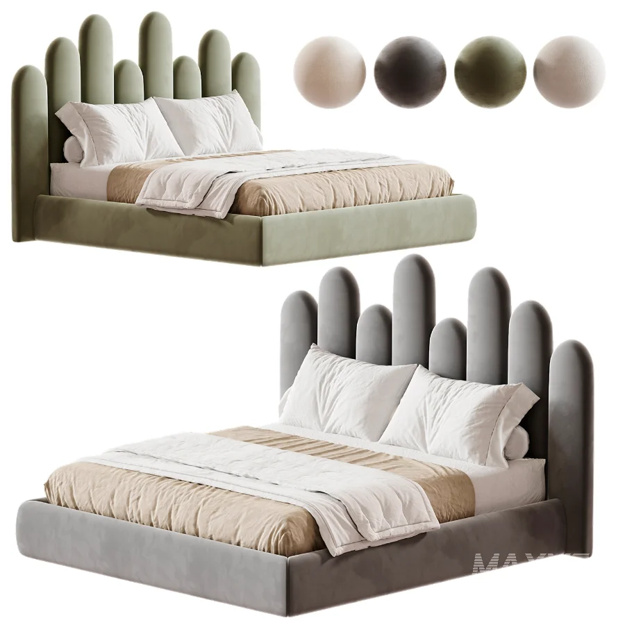 Nyasia Velvet Fabric Special Design Headboard Bed Frame - Image 2