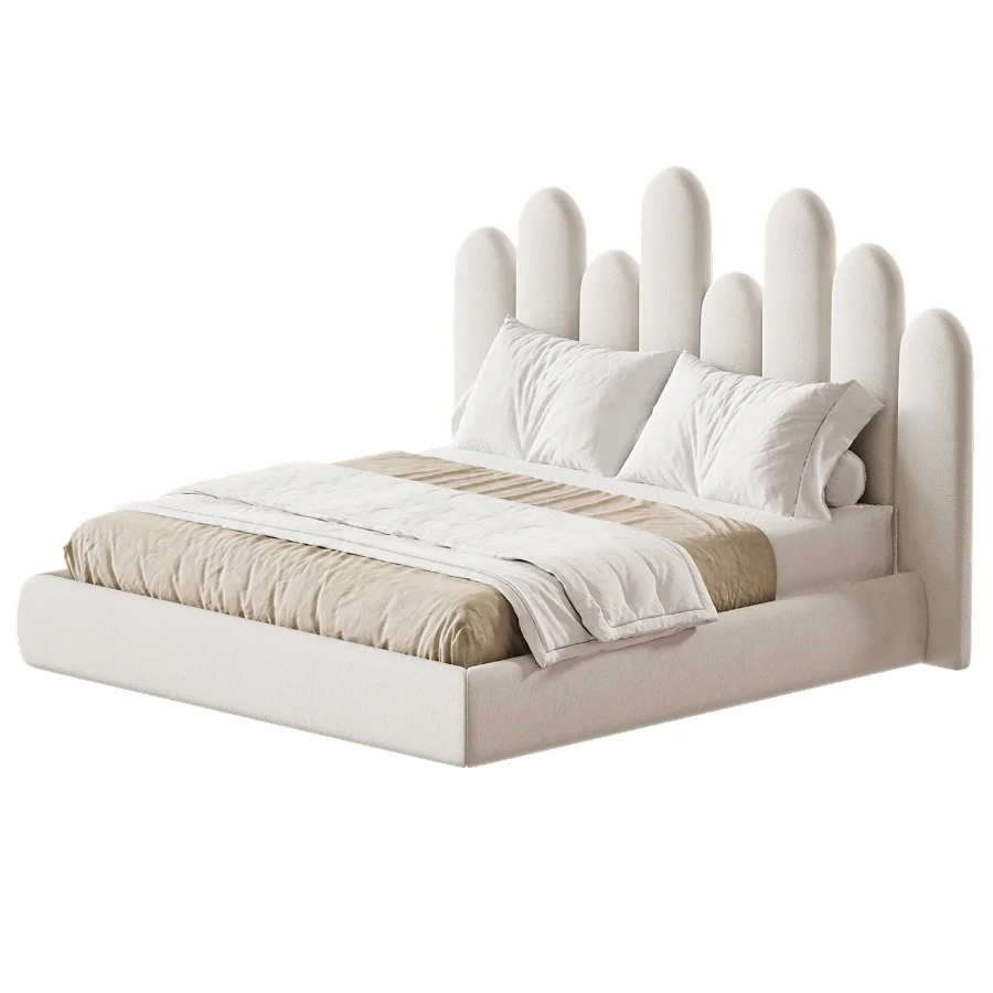 Nyasia Velvet Fabric Special Design Headboard Bed Frame - Image 1