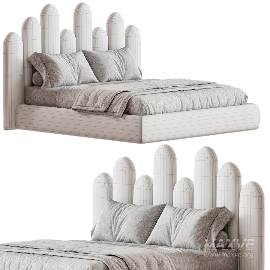 Nyasia Velvet Fabric Special Design Headboard Bed Frame - Image 3