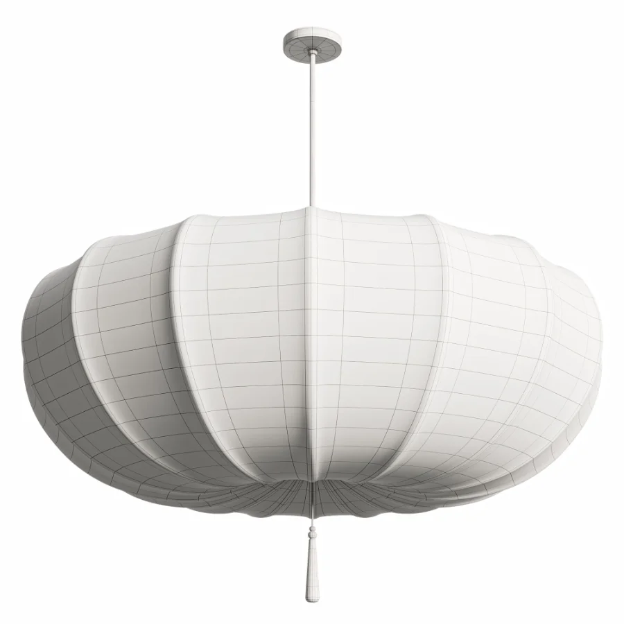 Traditional Japanese Round Iron Frame Fabric Shade Light Chandelier - Image 1