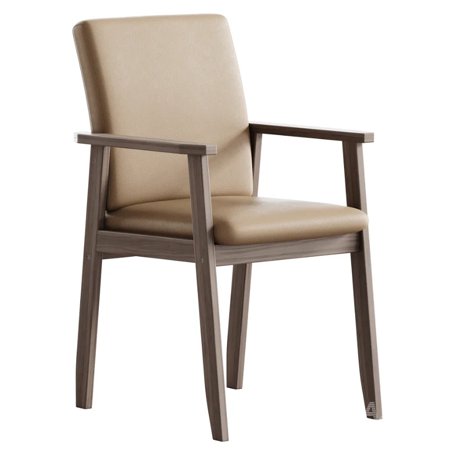 Modern Arm Chair with Upholstered Seat and Wood Arms - Image 5