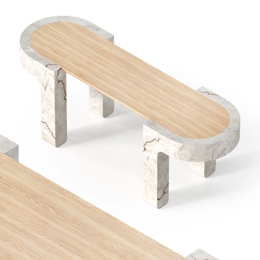 WOOD AND STONE TABLE - Image 3