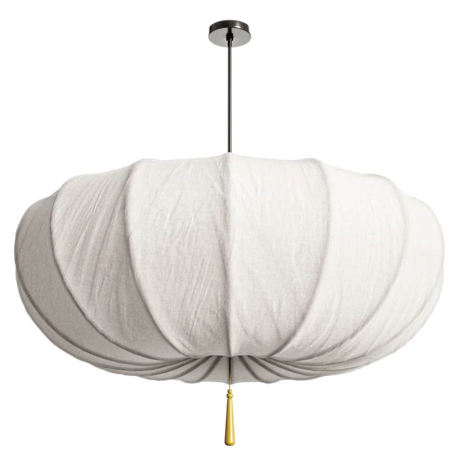 Traditional Japanese Round Iron Frame Fabric Shade Light Chandelier - Image 2