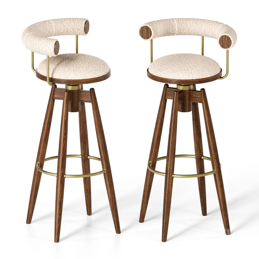 DYLAN Bar Chair With Wood And Golden Steel Body - Image 2