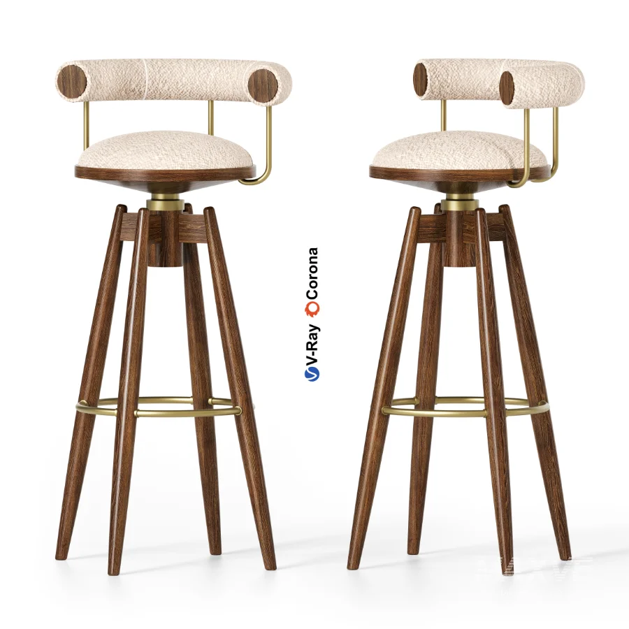 DYLAN Bar Chair With Wood And Golden Steel Body - Image 1