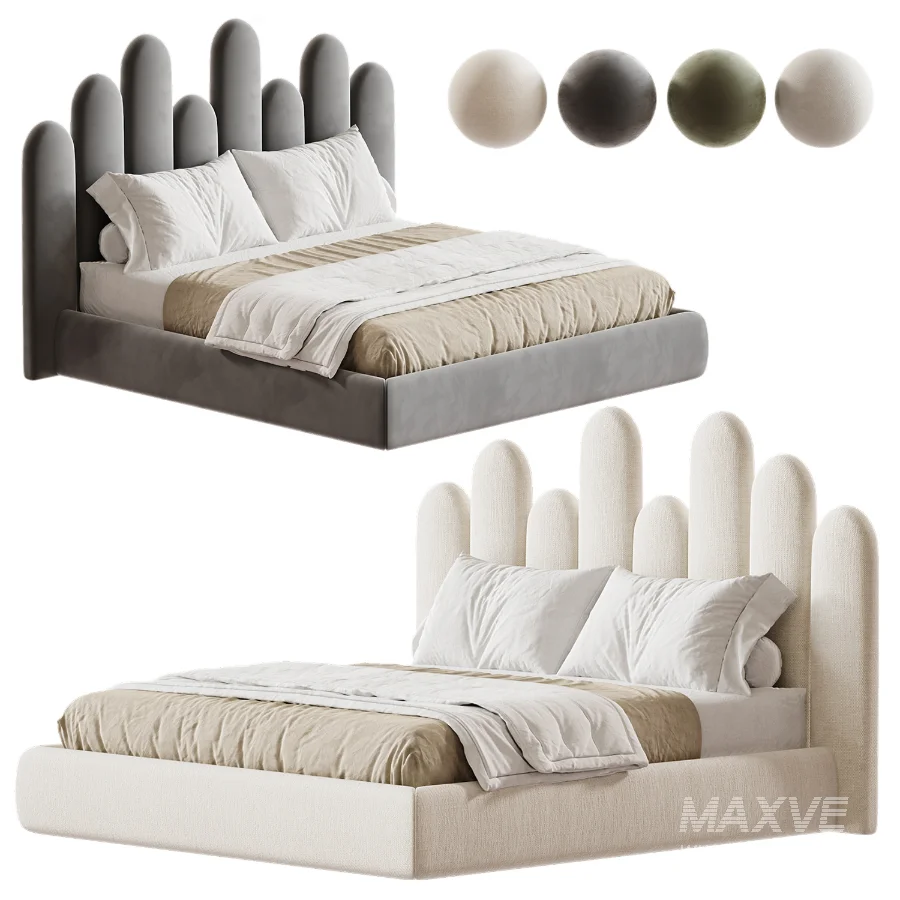 Nyasia Velvet Fabric Special Design Headboard Bed Frame - Image 5