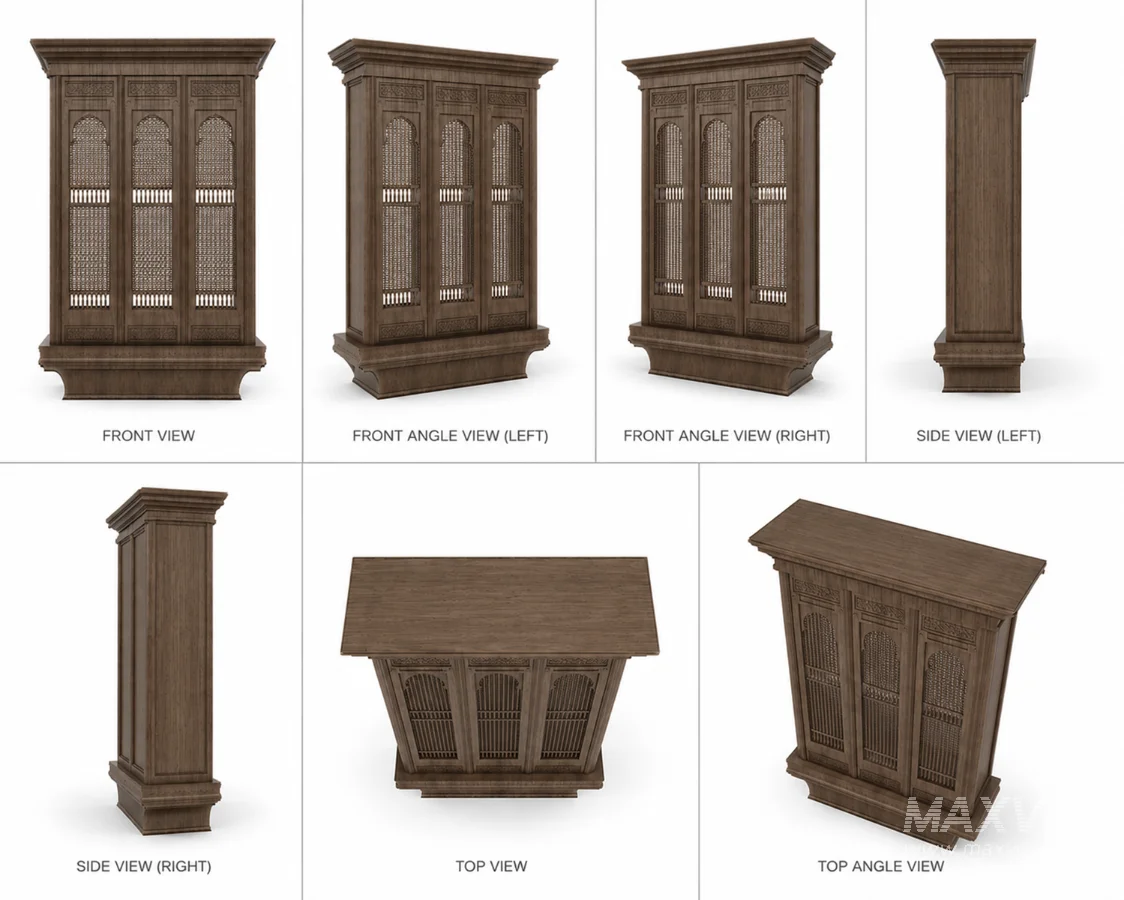 Traditional Arabic Mashrabiya Wooden Cabinet | Islamic Wooden Screen | High Poly 3D Model - Image 2