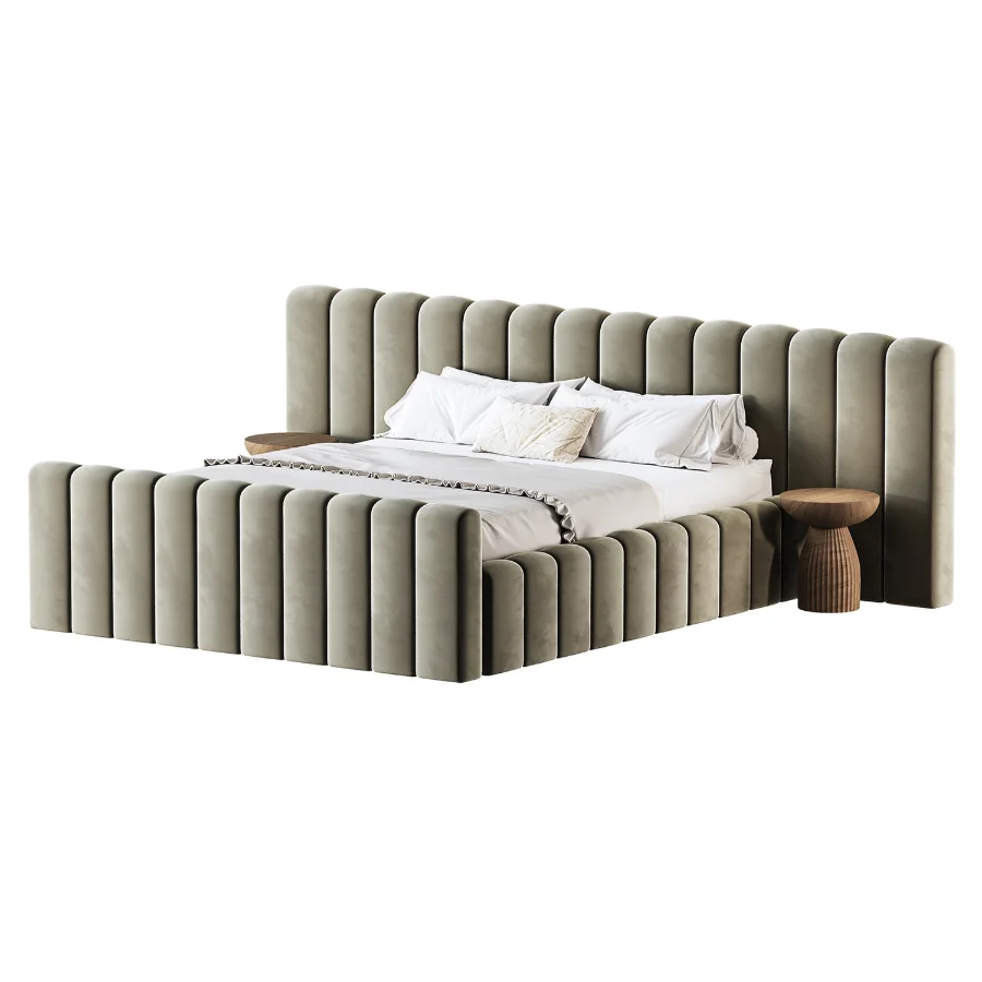 Amma Brown Velvet King Bed - Image 1