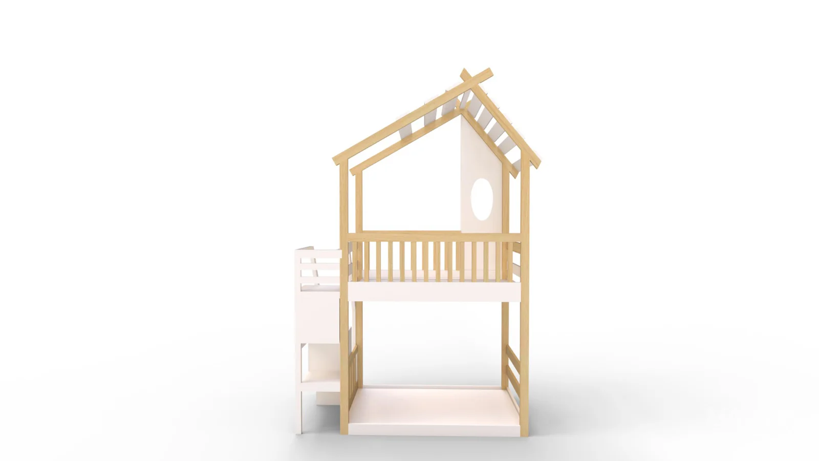 Twin Bunk Bed White, House Bed,Storage And Guard Rail - Image 2