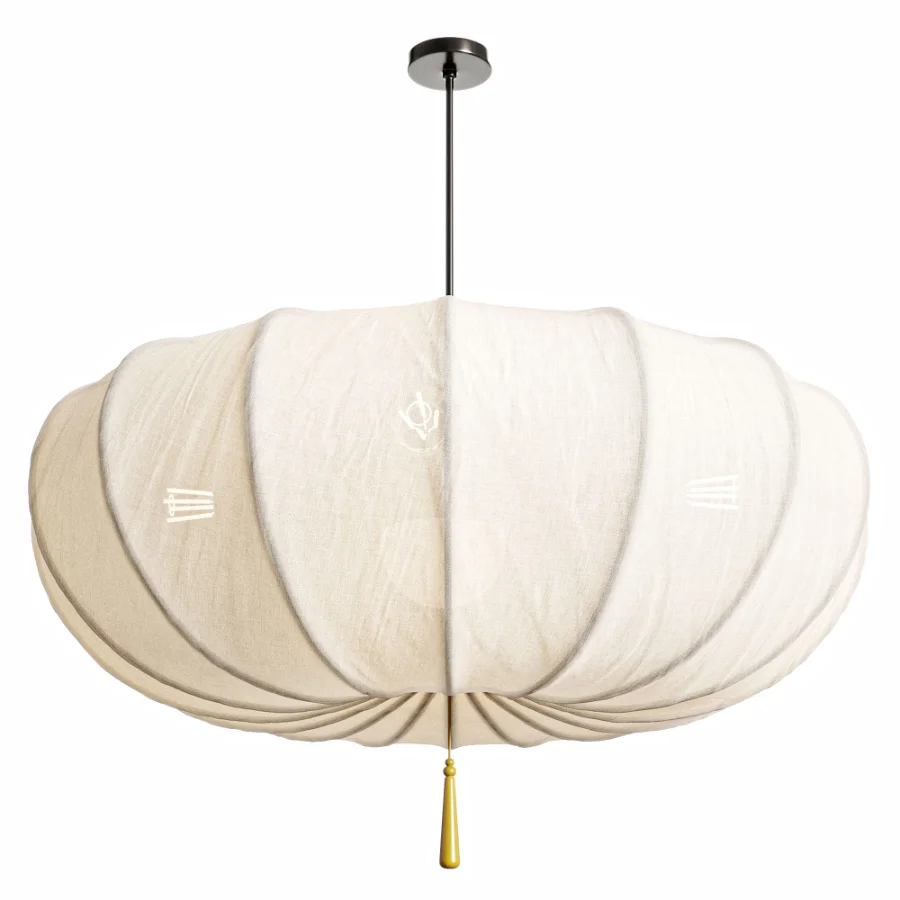 Traditional Japanese Round Iron Frame Fabric Shade Light Chandelier - Image 3